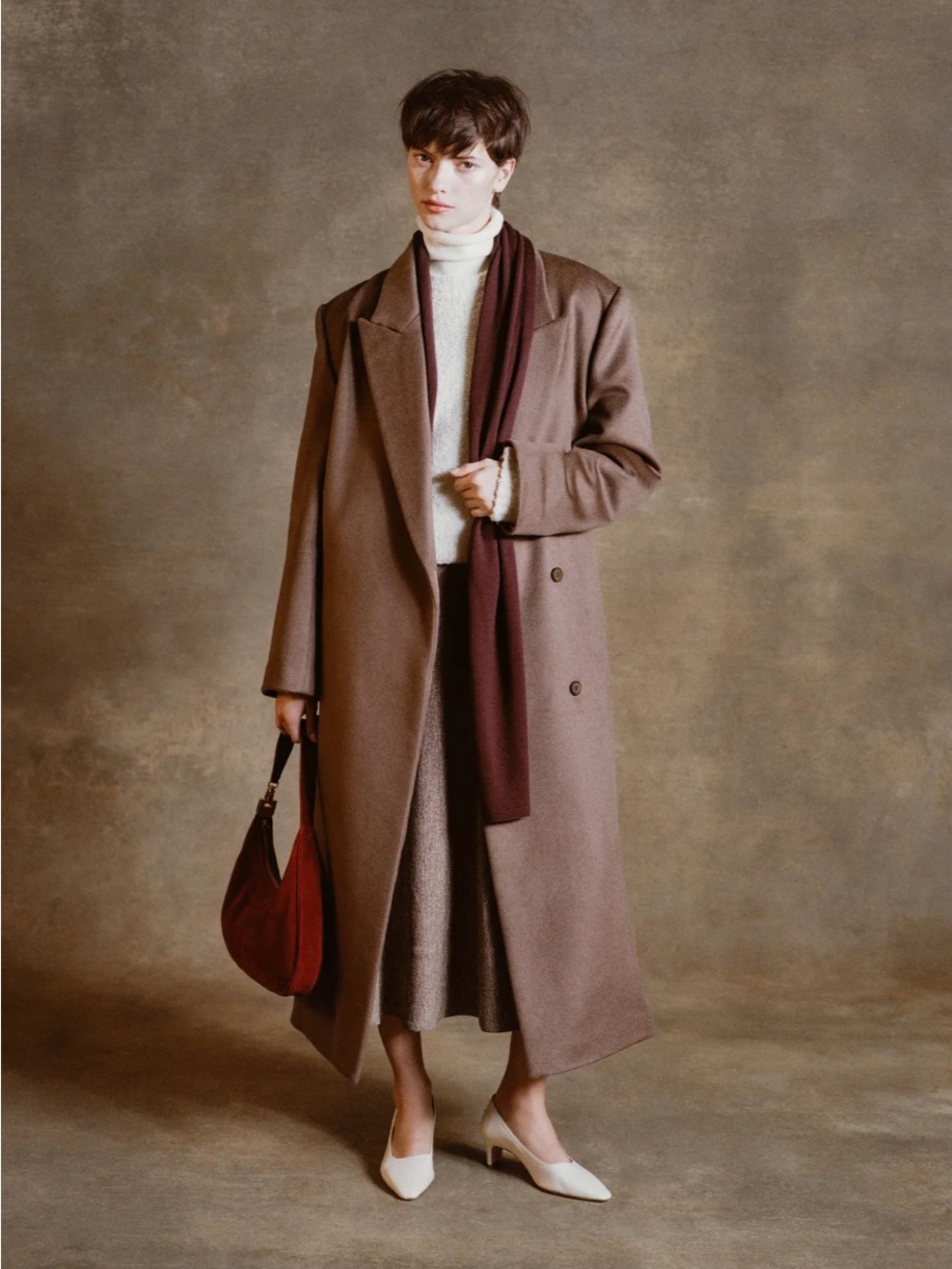 STAUD Oversized Brown Long Trench Coat